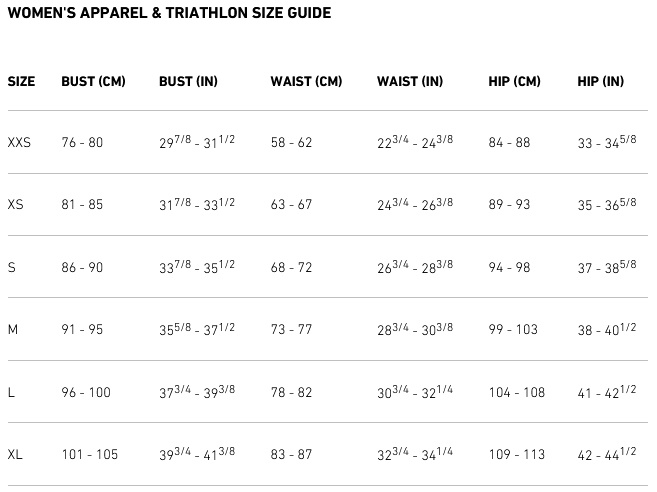 2XU Womens Apparel and Triathlon Size Guide 21 (image) Womens Tabla de Tallas